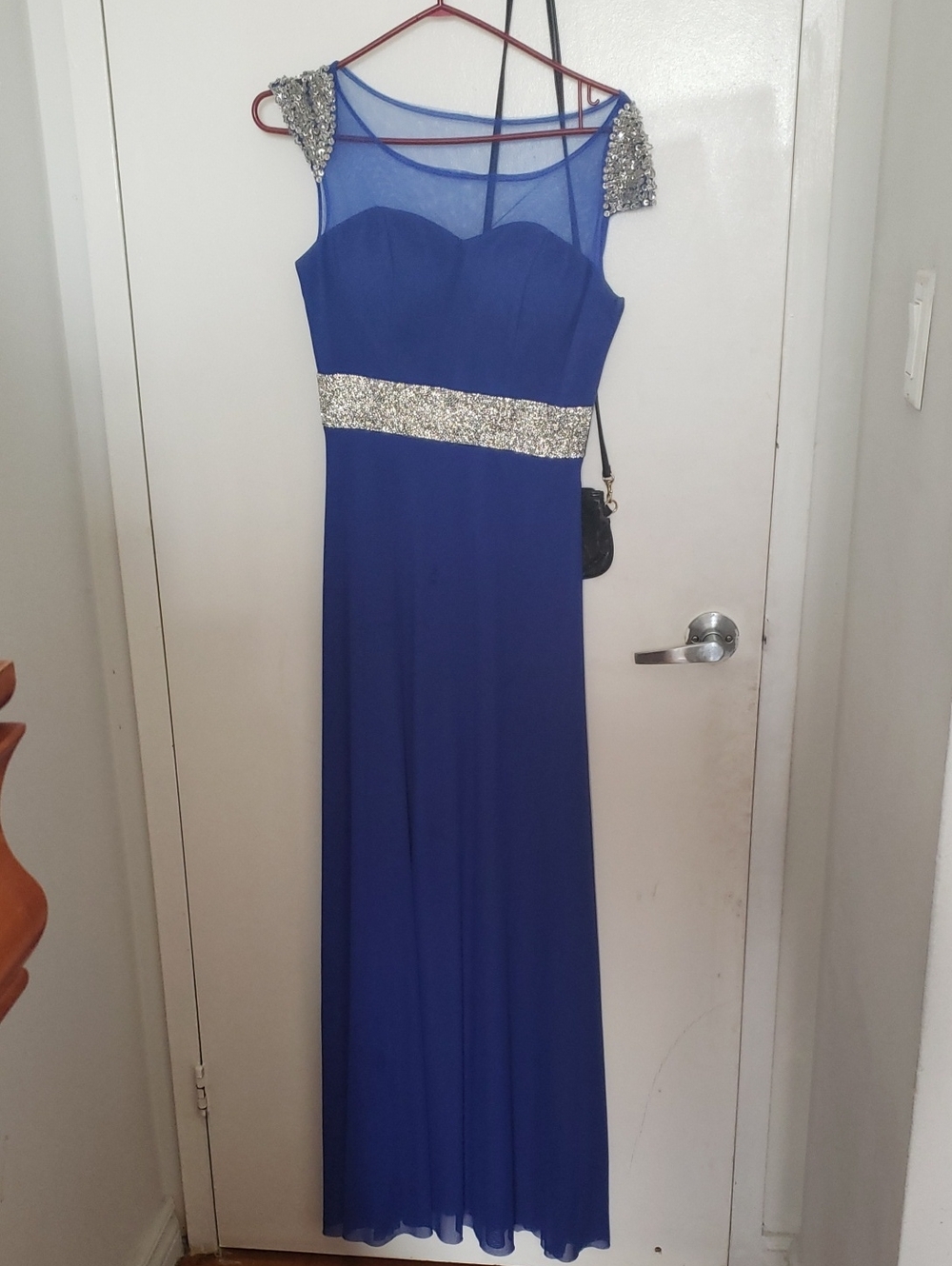 Embellished Royal Blue Maxi Dress with Sheer Yoke